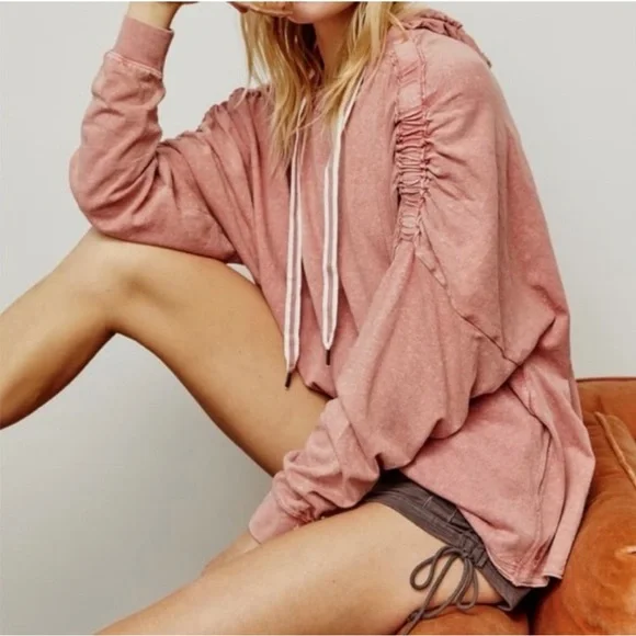 FREE PEOPLE MOVEMENT Cayuga Hooded Tunic Hoodie Sweatshirt Pink Oversized M - Picture 1 of 13